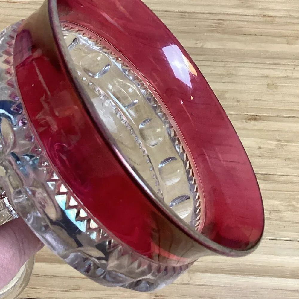 Vintage Indiana Glass Kings Crown Thumbprint Ruby Red Pedestal Compote